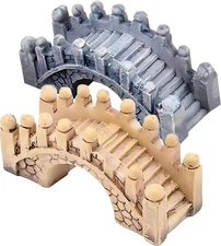 2Pcs Miniature Stone Arch Bridge Garden Ornaments, Gray and Brown Stone Arch Bri