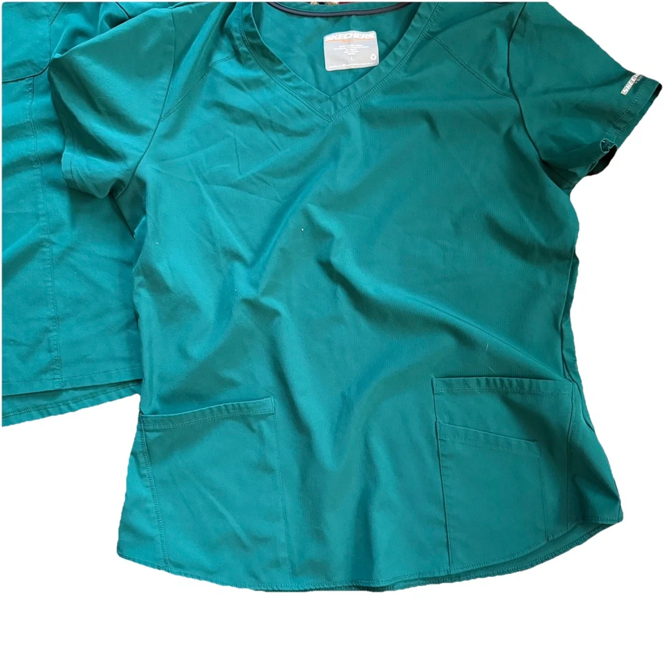 SKECHERS by Barco Green Scrub Tops Lot of 2 Women’s Size L Stretch Comfort - Image 3 of 4