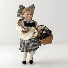 Pollyanna Doll w/ Woven Basket & Pink Flowers By  Wendy Lawton 14” 3941A