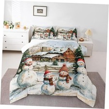 Cute Snowman Bedding Set Size,Rustic Cabin Barn Comforter Set Queen Xmas 02