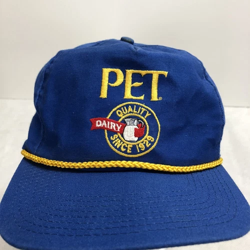 VINTAGE PET DAIRY ROYAL BLUE WITH GOLD BRAID ADJUSTABLE STRAPBACK CAP/ HAT