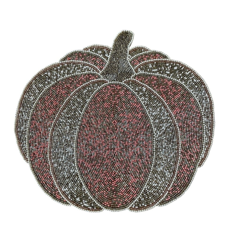 TAHARI Beaded PINK PUMPKIN Placemat 15in Gold Silver White Designer