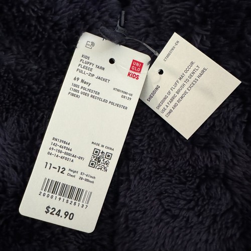 UNIQLO Kids Unisex Jacket Navy Fluffy Yarn Fleece Full-Zip Size 11-12 - Picture 5 of 9
