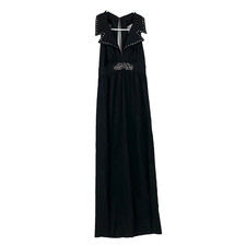 Vintage 90s Black Silver Collared Studded Long Formal Dress Size Juniors 9