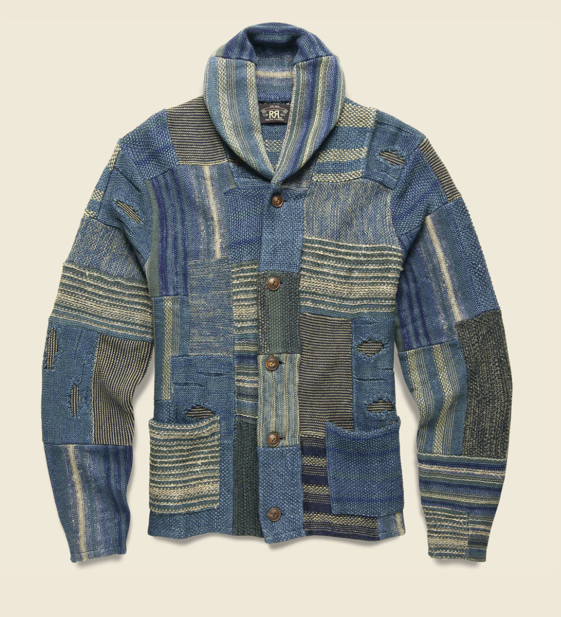 RRL Double RL Ralph Lauren Indigo Patchwork Linen-Blend Shawl