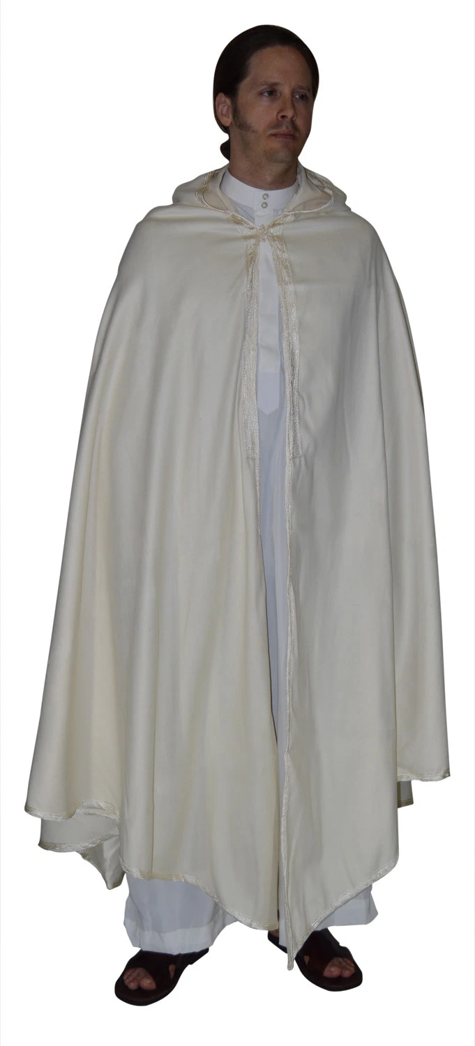 Men Cape Hooded Winter Full Length Cotton Blend Moroccan Embroidered LG-XL Beige