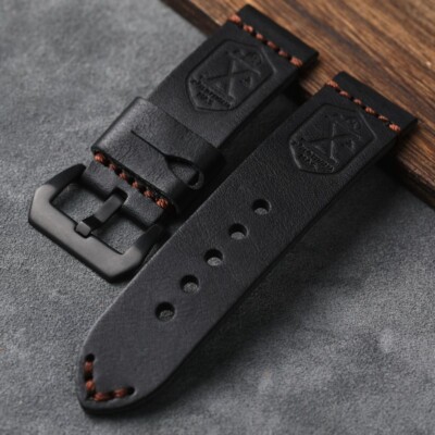 Premium Italian Leather Handmade Watch Strap 24mm Flottiglia Black