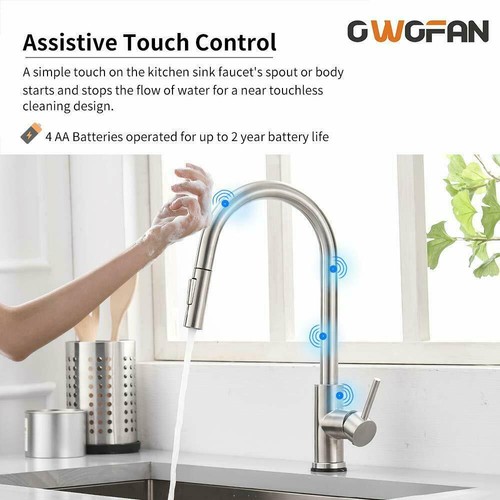 Sensor Touch Kitchen Sink Faucet Pull Down Sprayer Swivel Mixer Tap Single Lever - Picture 45 of 123