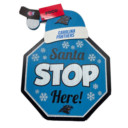 Carolina Panthers Wall Decor Sign NFL Blue White Santa Stop Here Yard Sign New