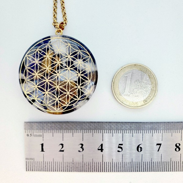 Alternate view of Flower Life Custom Orgone Necklace. Amulet For Meditation, Chakra Balance Emf