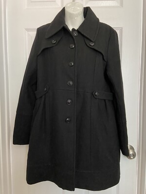 DKNY Jeans Black Wool Blend Button Coat Size 10 (M)