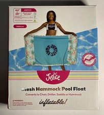 Justice Inflatable Hammock Pool Float Converts to Chair Drifter Saddle Green NEW