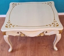COUCHTISCH WOHNZIMMERTISCH TISCH 85 x 85 MAHAGONI-HOLZ WEISS-GOLD ANTIK-STIL