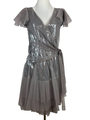 dvf sequin wrap dress NEW Diane von Furstenberg DVF Gray Tulle Sequin Wrap Dress V-Neck Hip Tie  Size 6