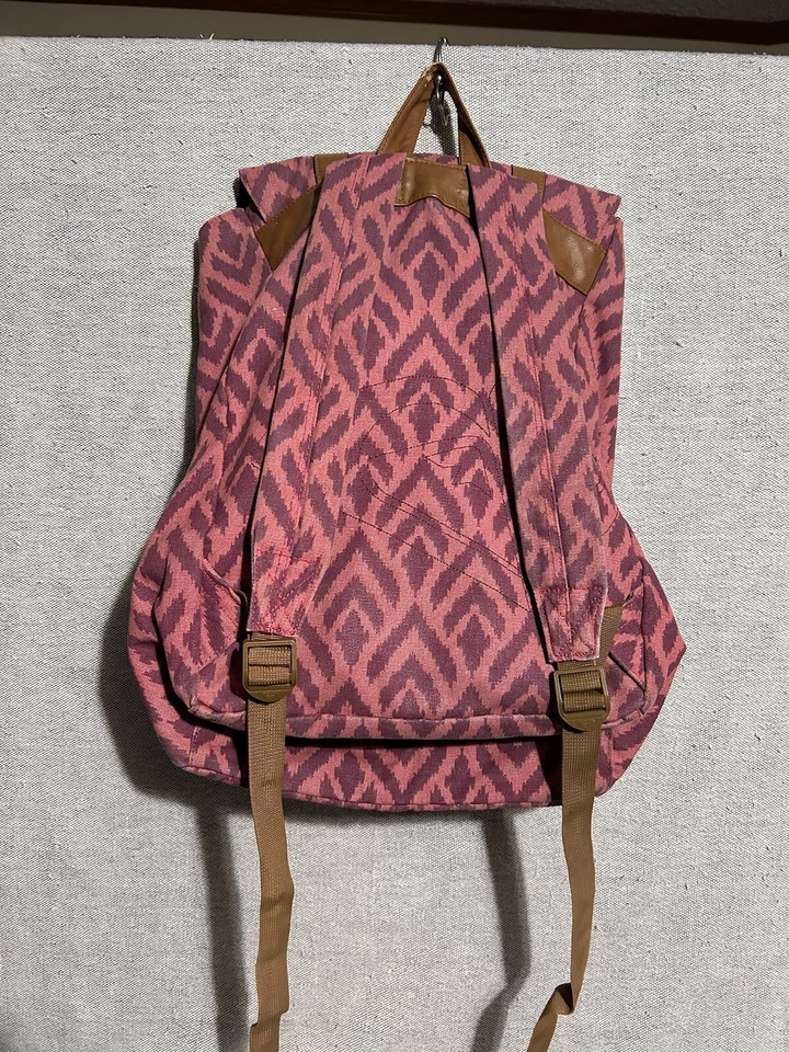 ROXY Guatemalteco Jacquard Tejido Plegable Top Mochila Cuero Borde Correas Rosa Púrpura Foto 3 de 4