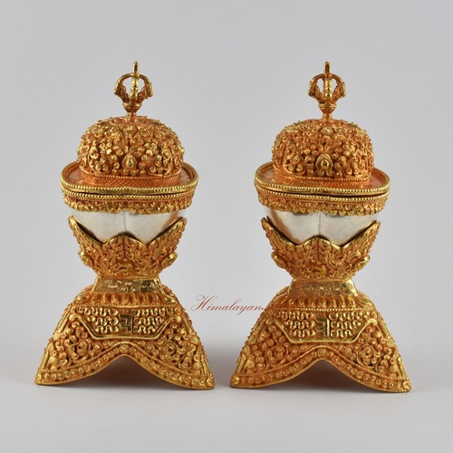 Fine Quality Gold & Silver Plated Tibetan Buddhist Ritual Copper Kapala Set - Picture 4 of 6
