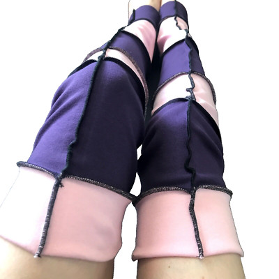 Pink Striped Leg Warmers Purple Patchwork Leggings Upcycled Socks Made in USA OS