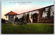 Sacramento, CA, Sutter's Fort, Cannons, Vintage Postcard