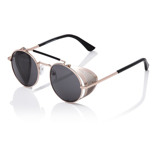 GOLD + Nero Steampunk Occhiali Cyber Round Occhiali Da Sole Retrò Occhiali  paraocchi UK | eBay