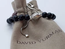David Yurman Sterling Silver Black Onyx Bead Adjustable Bracelet