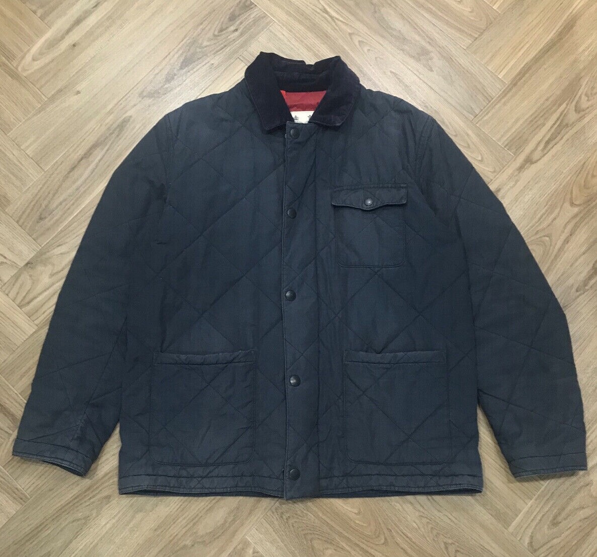 Barbour Full Zip Padded Quilted Navy Blue Collared Jacket Mens L