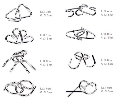 Set of 8 Metal Wire Puzzles. Brain Teaser IQ Intellectual Challenge FREE POSTAGE - Picture 2 of 3