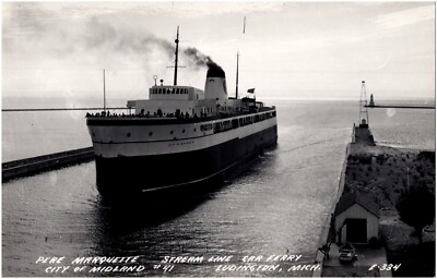SS City Of Midland 41 Steamship Postcard 1940s RPPC Ludington Michigan Carferry