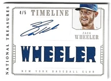 2014 NATIONAL TREASURES ZACK WHEELER TIMELINE AUTOGRAPH GAME WORN JERSEY CARD /5