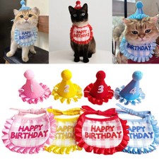Pet Birthday Party Hat Bib with Number Stickers Cat Birthday Scarf Hat Set Gift