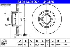 2 x ATE 24.0113-0125.1 Bremsscheibe für OPEL,VAUXHALL