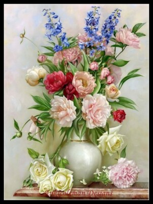 Chart Needlework Crafts DIY - Counted Cross Stitch Patterns - Vase of Flowers