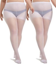 2 Pairs Plus Size Sheer Tights for Women 20D Soft Sheer Queen Stockings Contr...