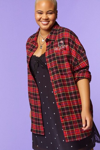 FOREVER 21 X SANRIO Hello Kitty & Friends Flannel Shirt (Plus Size 0X, 1X) NWT - Picture 2 of 8