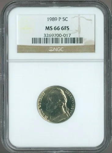 1989 P Jefferson Nickel NGC MS66 FS Quality