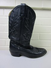 Vintage Dan Post Black Leather Cowboy Boots Size 10 EW Made In USA Western