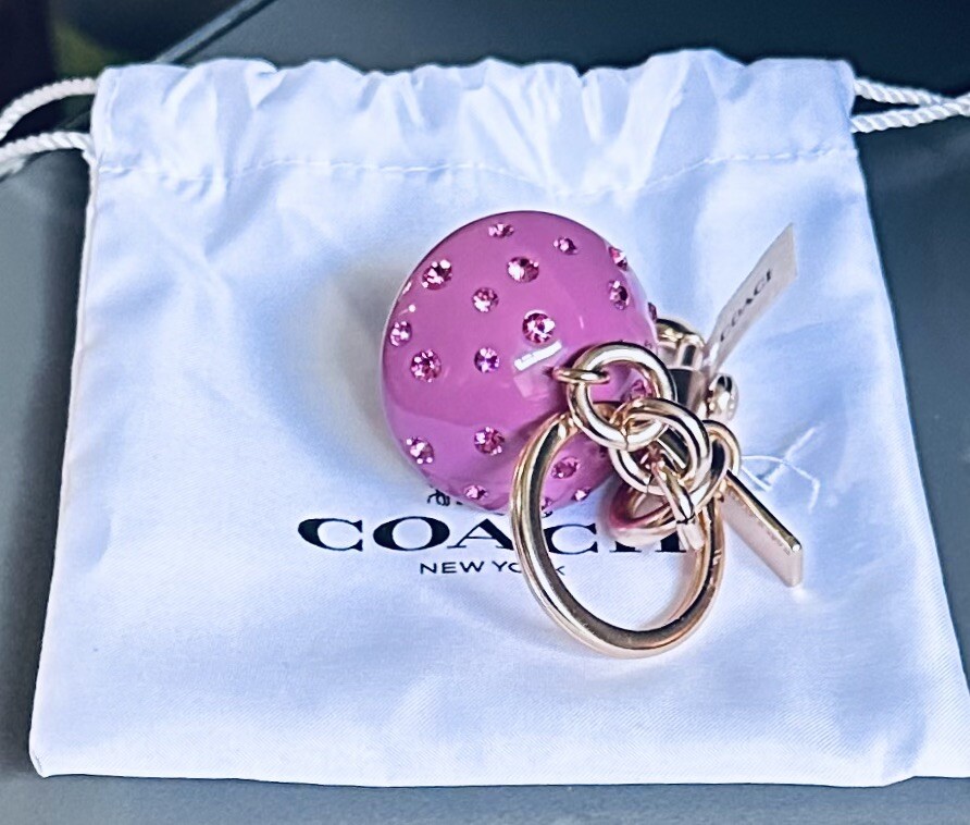 COACH MUSHROOM BAG CHARM FOB KEYRING PINK CRYSTALS OBSERVED BY US