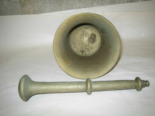 Mortero y mortero de latón vintage con collar y asas boticario Rx farmacia - Imagen 4 de 4