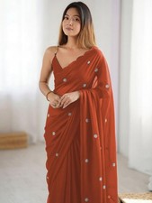 Embroidered Daily Wear Georgette Saree Orange 