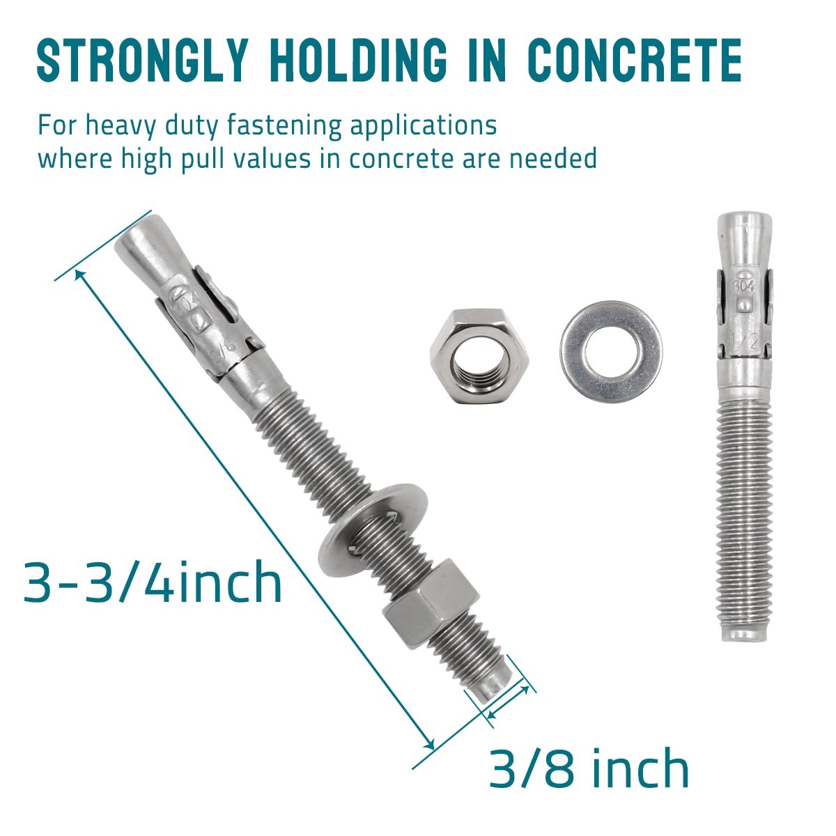 3/8" x 3-3/4 inch Wedge Anchor Stainless Steel Concrete Anchors Heavy Duty Ex...