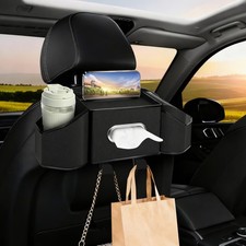 7-In-1 Car Seat Back Organizer with Cup Holders, Tissue Box, Garbage Can Hook...