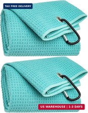 2 Pack Tri-Fold Microfiber Towels Set with Carabiner Clip - Waffle Pattern Golf