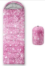 Saco de dormir con purpurina rosa para niños y adultos con bolsa de compresión para viajar de camping