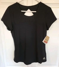 Reebok Tempo Athletic Slim Fit Cut Out Short Sleeve Womens Black Size M NWT