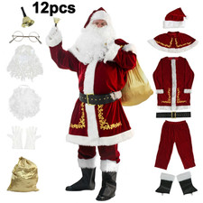 Men's Santa Claus Costume 12PCS. Christmas Velvet Adult Deluxe Santa Suit