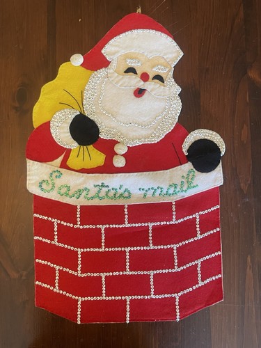 Bucilla Christmas Santa's Mail Felt Sequins Wall Hanging Completed 1970’s