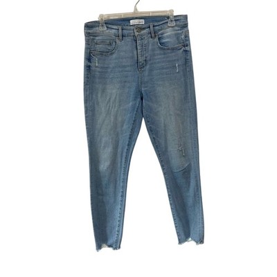 Loft Light Wash Raw Hem Skinny Jeans Size 30 High Rise Stretch Denim Pants