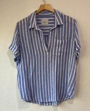 Rails Women's Savannah Juneau White Blue Striped Casual Nautical Blouse Sz M