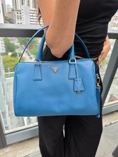 Prada Saffiano Lux Bauletto Bluette Leather Top Handle Satchel Bag