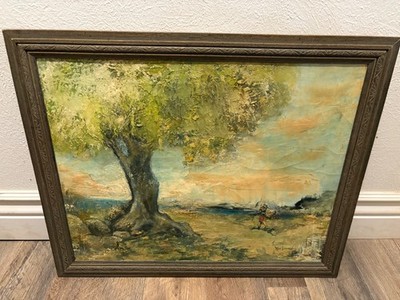 old 1966 oil painting of old tree by juanica macdonald