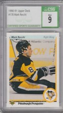 90-91 MARK RECCHI RC UPPER DECK ROOKIE CARD #178 PENGUINS CSG 9 MINT (B). rookie card picture